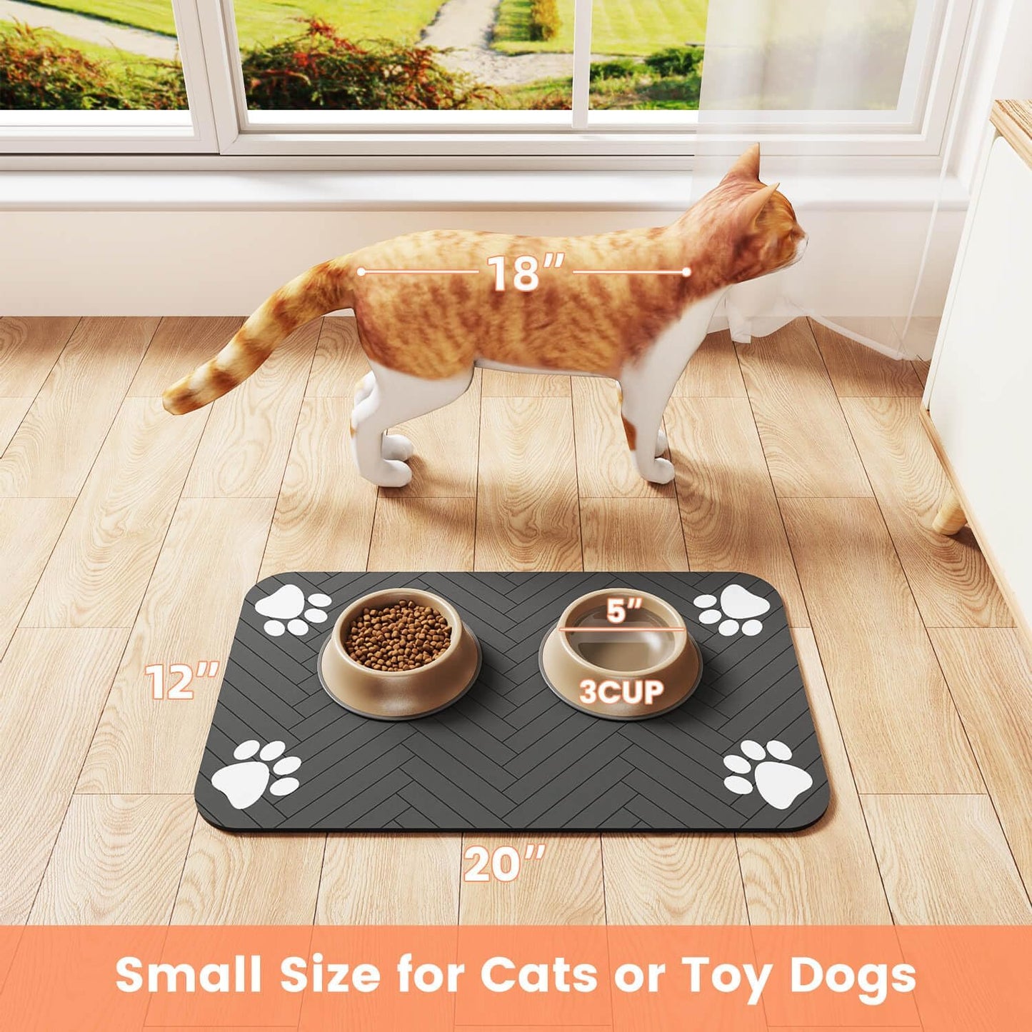 Housewarming Gift for New Pet Parents, Decorative Absorbent Pet Feeding Mat in Dark Gray