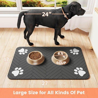 Housewarming Gift for New Pet Parents, Decorative Absorbent Pet Feeding Mat in Dark Gray