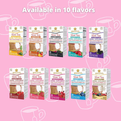 Hyleys Slim Tea 5 Flavor Assortment – Caffeine-Conscious Green Tea Blend Free of Harsh Stimulants for Sensitive Stomachs