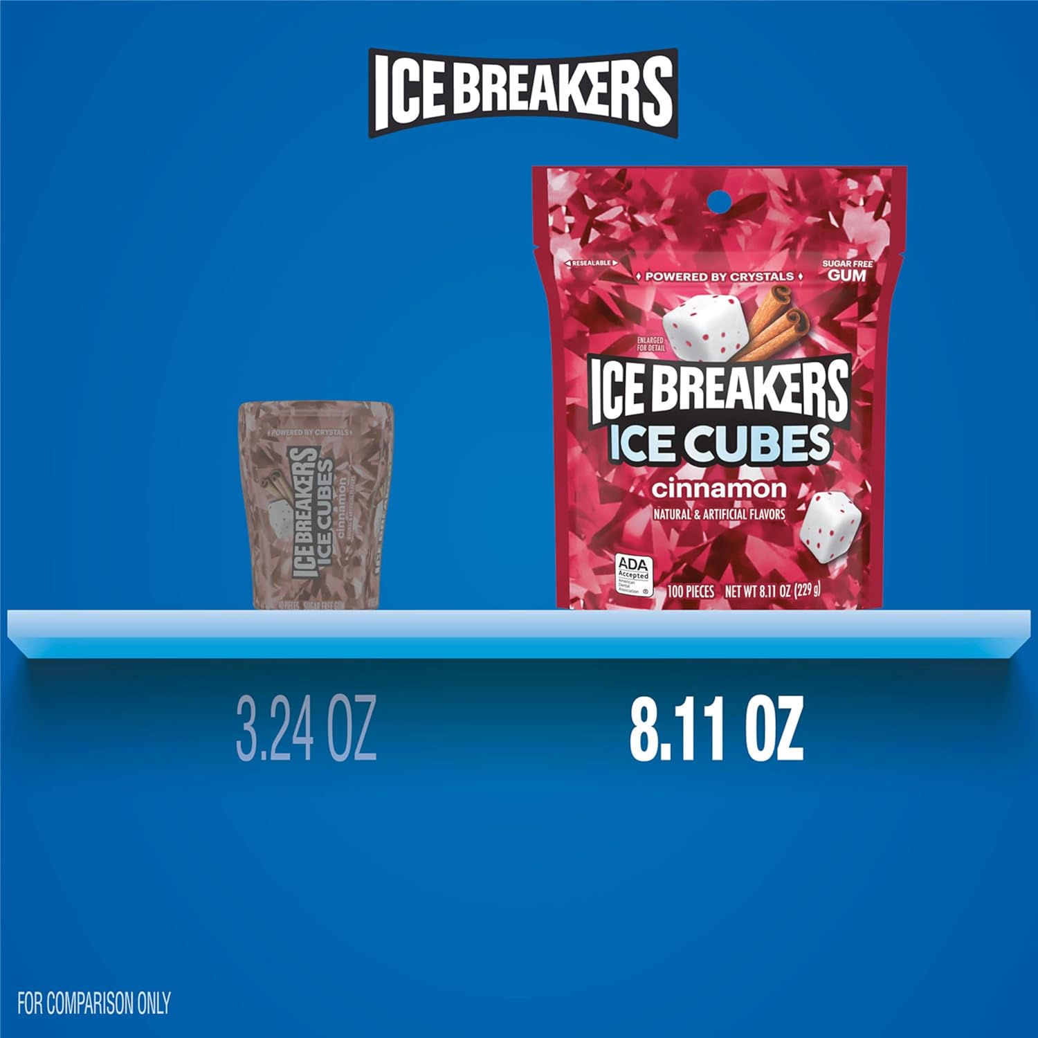 ICE BREAKERS Ice Cubes Cinnamon Sugar Free Chewing Gum Pouch – Hiking and Picnic Bag Addition for Active Lifestyles on the Go