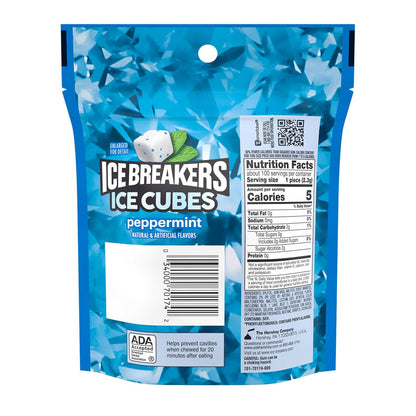 ICE BREAKERS Ice Cubes Peppermint Sugar Free Chewing Gum Pouch – Bridal and Baby Shower Candy Dish Refill for Party Hosts