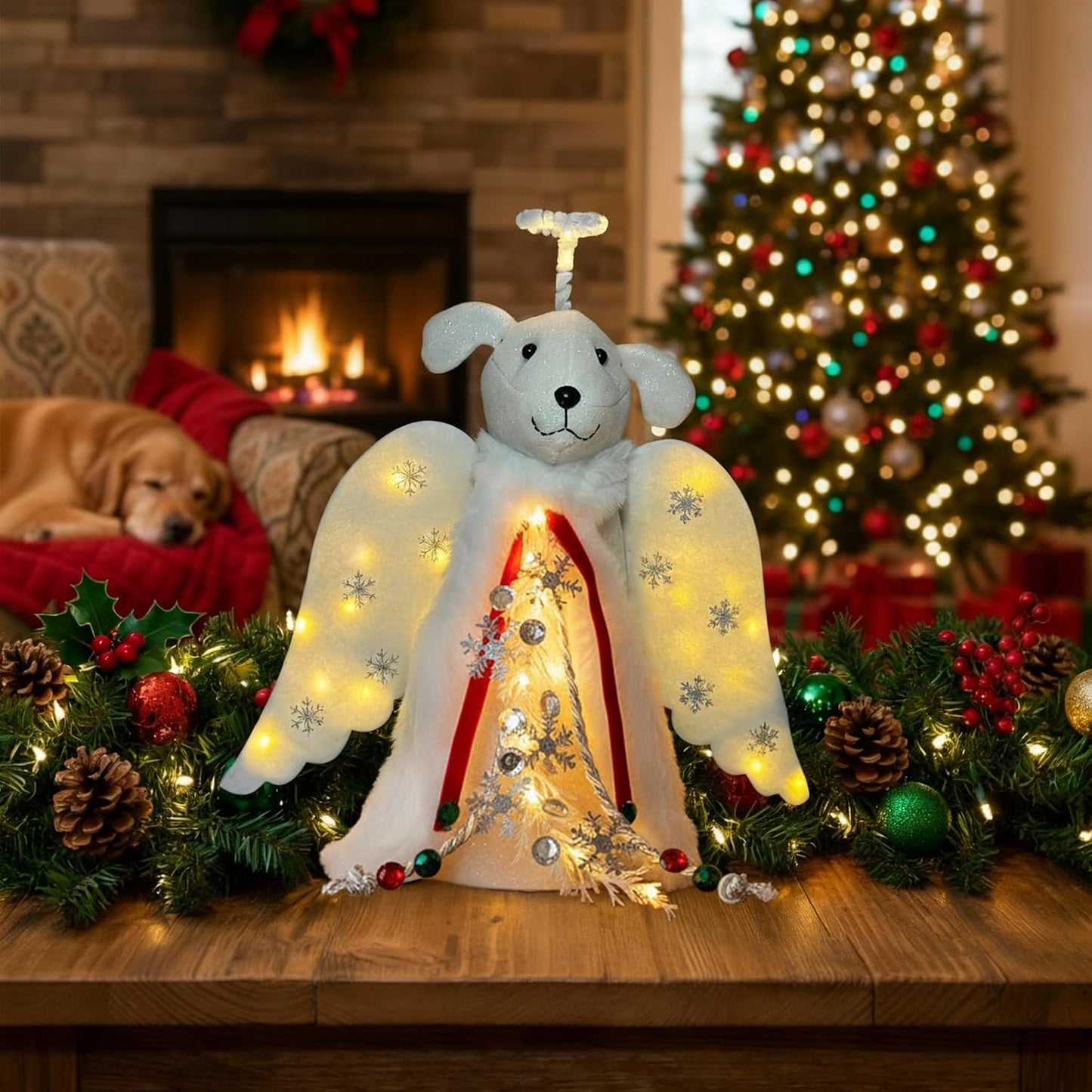 iHeartDogs LED Angel Topper – Family-Safe Nursery & Playroom Christmas Decoration for Pet-Loving Homes