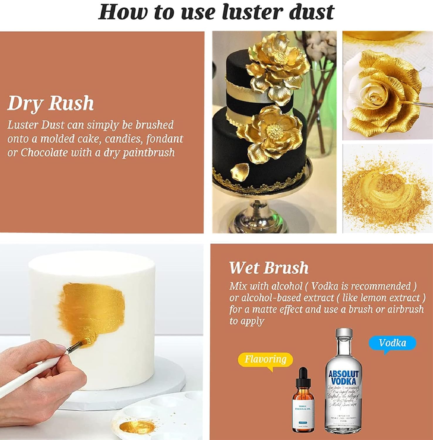 INOCERIS Non-Toxic Cake Dust – Safe Metallic Color for Children's Party Cupcakes, Christmas Cookies, and DIY Crafts