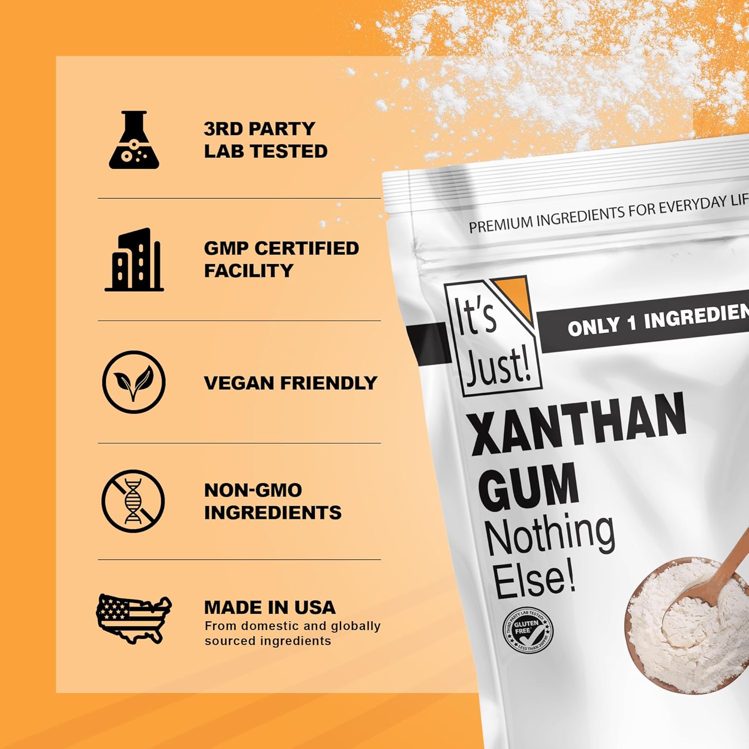 It's Just - Xanthan Gum for Uncluttered Pantry Storage, Resealable 8oz Minimalist Pouch