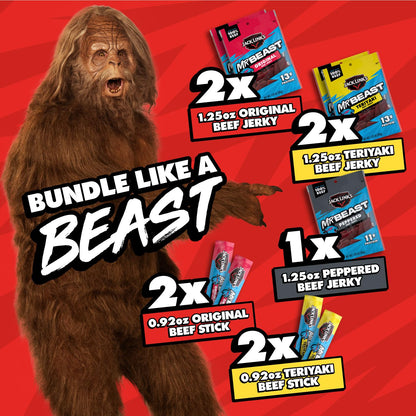 Jack Link's x MrBeast Beef Jerky Variety Box – Pre-Workout and Midday Office Fuel, Grab-and-Go Beef Sticks and Jerky
