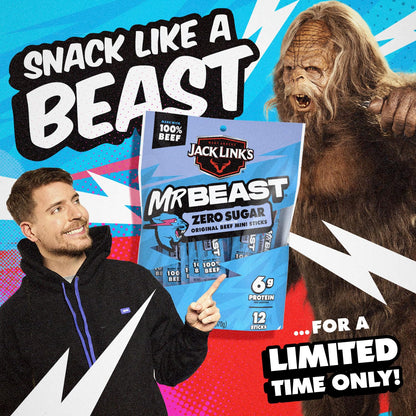Jack Link's x MrBeast Zero Sugar Mini Beef Sticks – Guilt-Free Pantry Swap for Chips and Candy, 12 Mini Sticks