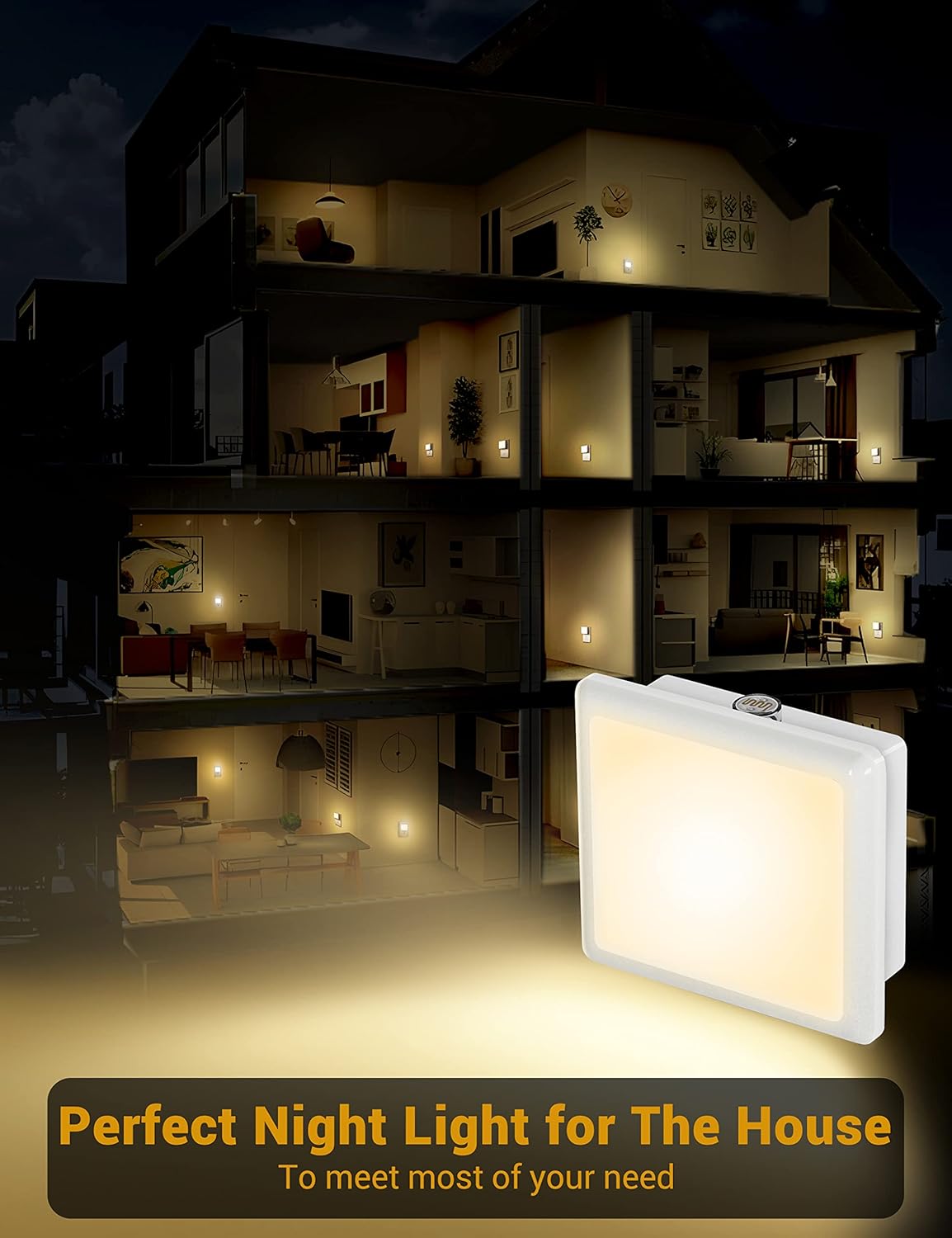 JandCase LED Nightlight 4 Pack – Family-Friendly Plug-in Light for Nursery, Playroom, Kids' Hallway, and Shared Bathroom Spaces