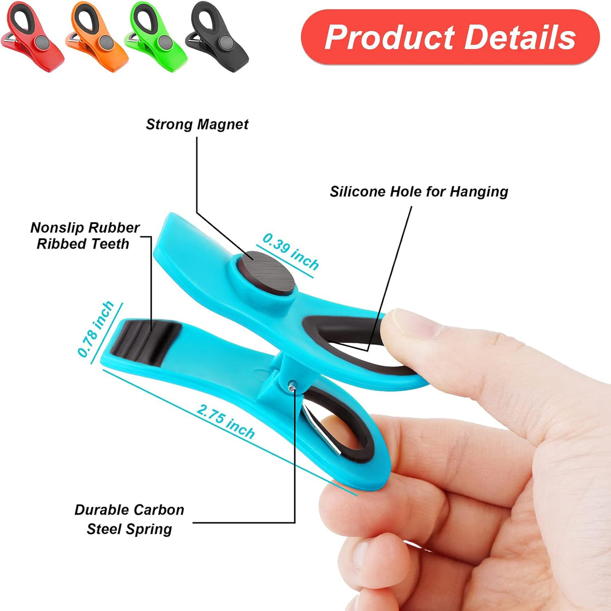 JETMORE Magnetic Chip Clips 12-Pack – Thoughtful Housewarming Gift for New Homeowners, Airtight Snack Bag Sealer for Pantry