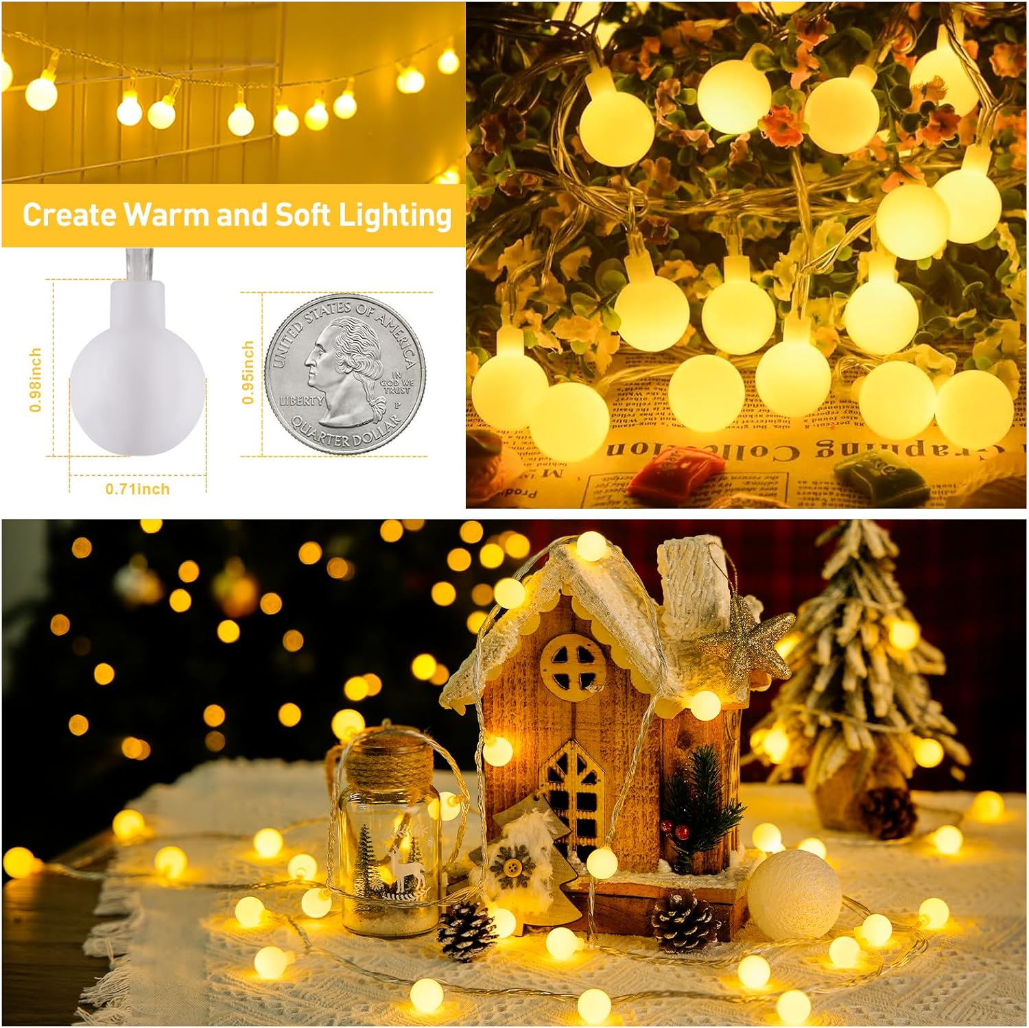 JMEXSUSS 33ft Globe String Lights for Kids Room – Shatterproof LED Hanging Lights Safe for Nursery, Playroom and Toddler Bedroom