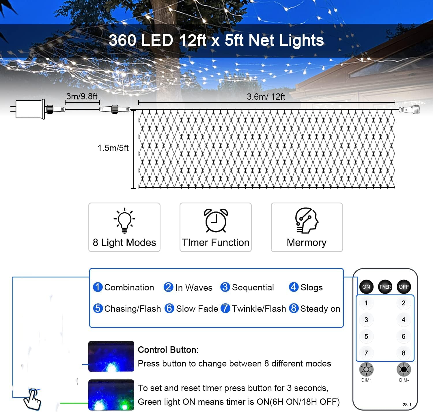 JMEXSUSS Expandable Net Lights – 3-Set Connectable Outdoor String Lights for Large Yard Coverage