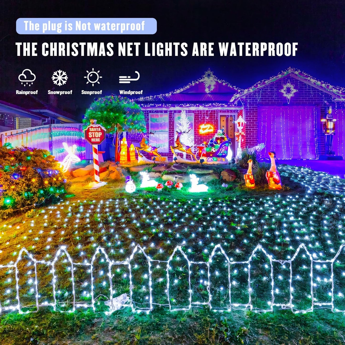 JMEXSUSS Expandable Net Lights – 3-Set Connectable Outdoor String Lights for Large Yard Coverage