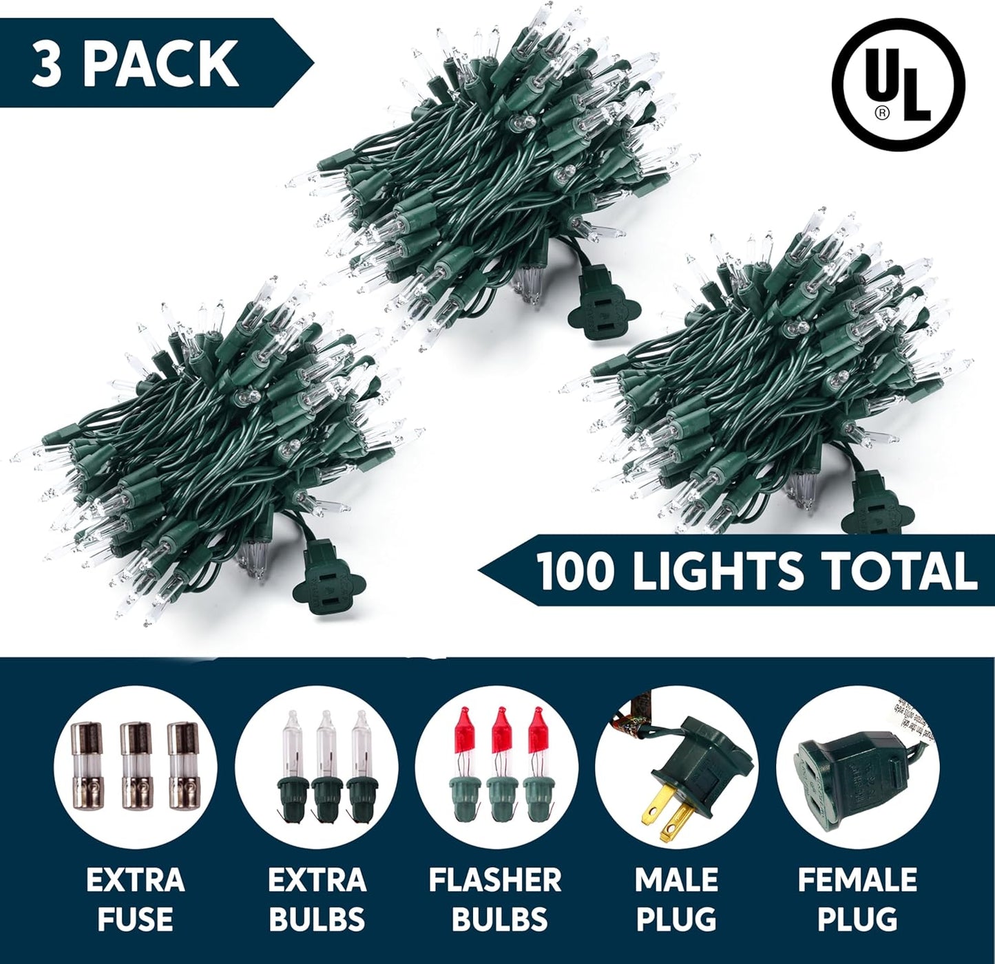 Joiedomi Patio String Lights – Linkable 300 Mini Bulbs Covering Up to 107 ft of Fence, Driveway, or Pergola with UL588 Safety Certification