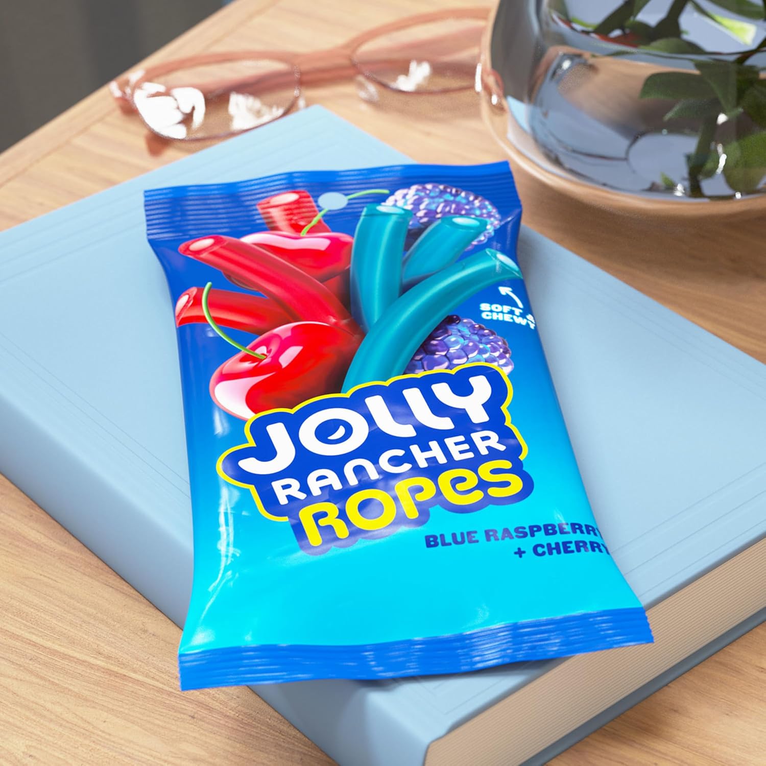 JOLLY RANCHER Ropes Blue Raspberry and Cherry Flavored Candy for Hiking and Park Snacking, 6 oz Kosher Treat Bag