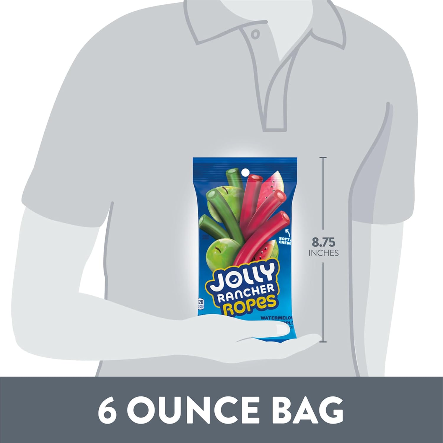 JOLLY RANCHER Ropes Two-Flavor Chewy Rope Travel Candy for Festival Snacking, Park Outings, and Poolside Treats, 6 oz Bag