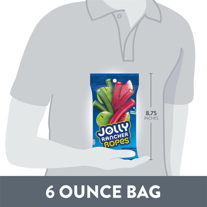 JOLLY RANCHER Ropes Two-Flavor Chewy Rope Travel Candy for Festival Snacking, Park Outings, and Poolside Treats, 6 oz Bag