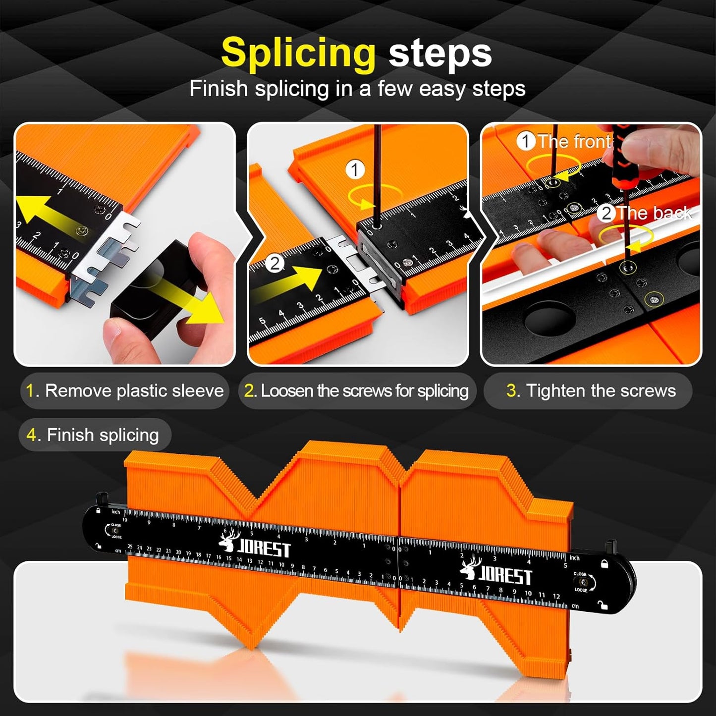 JOREST Connectable Contour Gauge (10+5 Inch) – Streamlined Profile Duplicator with a Single Lock and a Single Tightness Screw