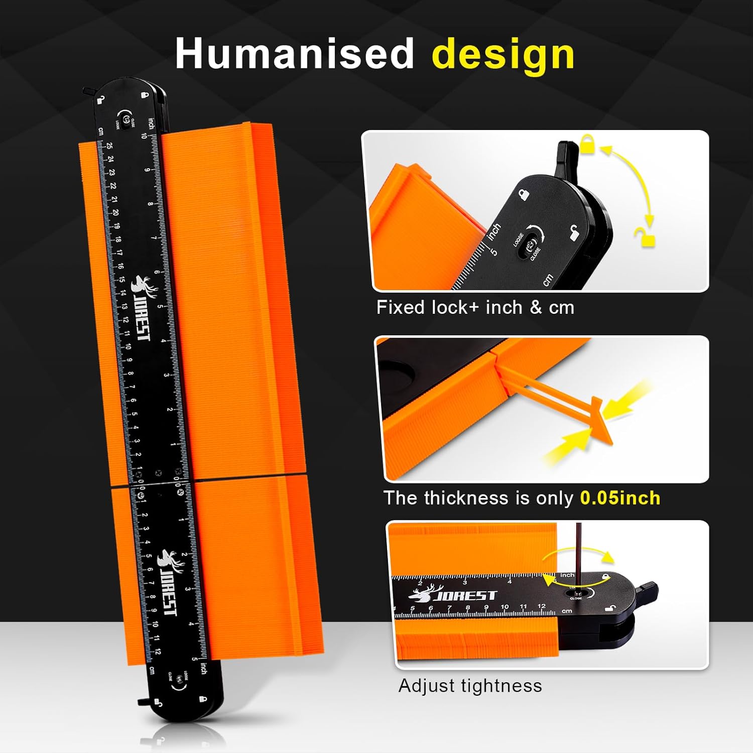 JOREST Connectable Contour Gauge (10+5 Inch) – Streamlined Profile Duplicator with a Single Lock and a Single Tightness Screw