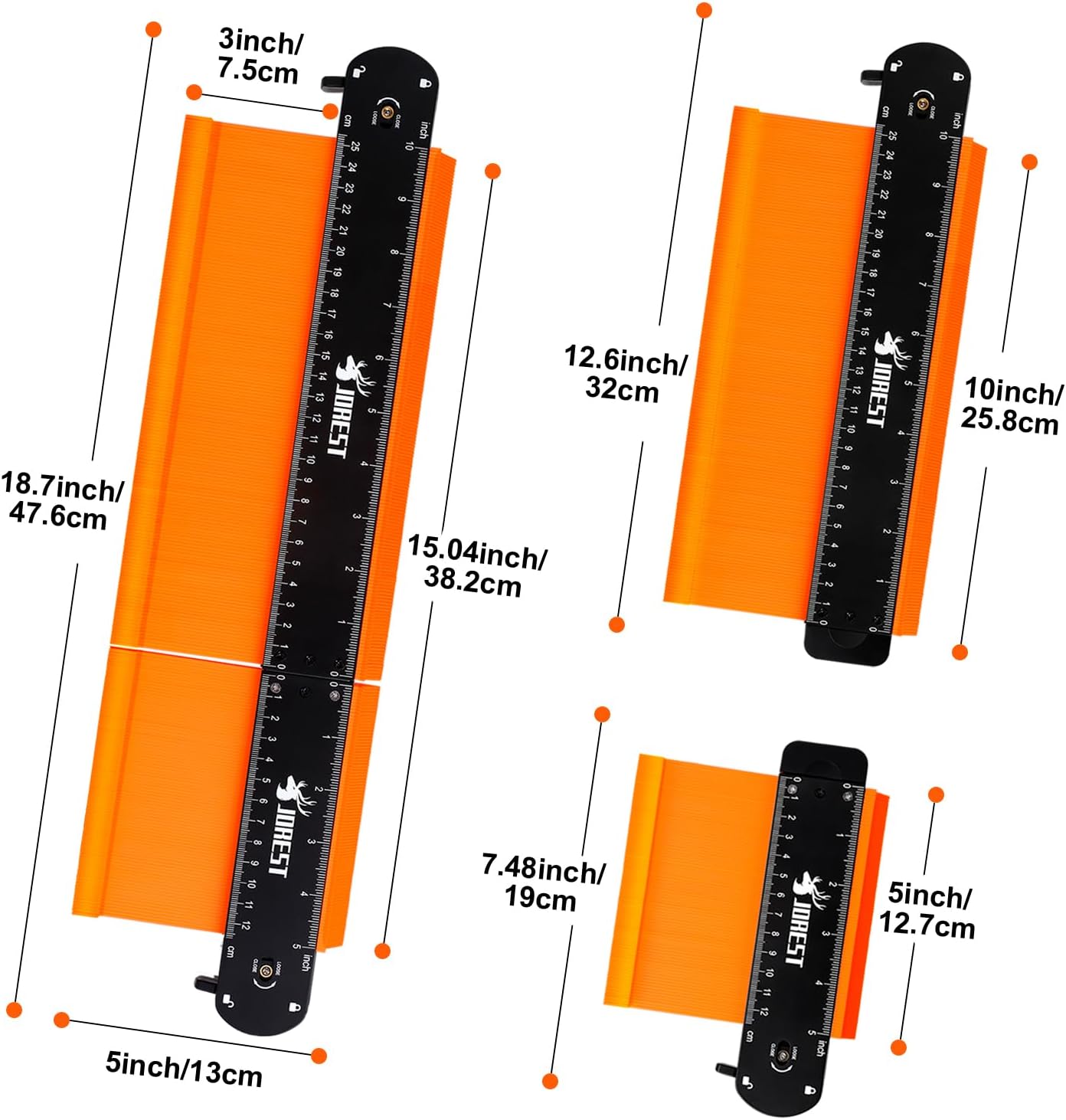 JOREST Connectable Contour Gauge (10+5 Inch) – Streamlined Profile Duplicator with a Single Lock and a Single Tightness Screw