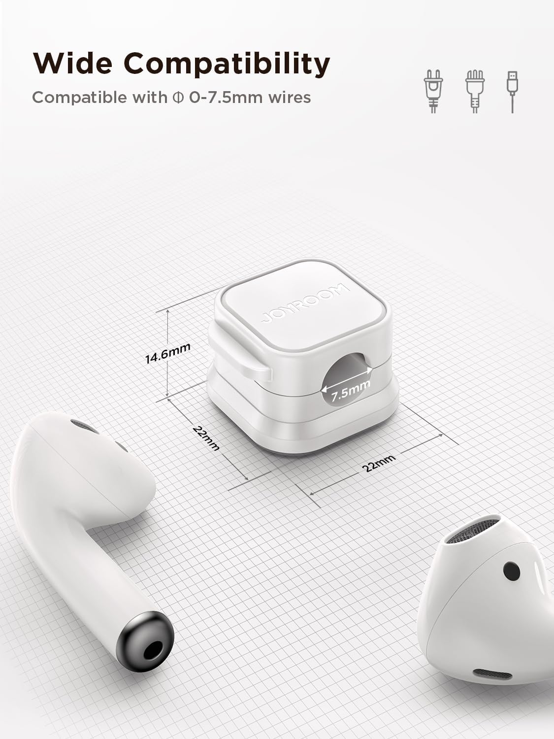 JOYROOM Cord Holder for Bedroom Nightstand, Glossy White Cable Clip for Cozy Spaces