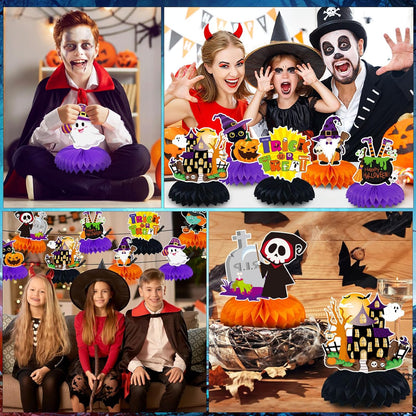 JULMELON Weather-Friendly Halloween Honeycomb Centerpiece 8 Pack for Backyard Party Table