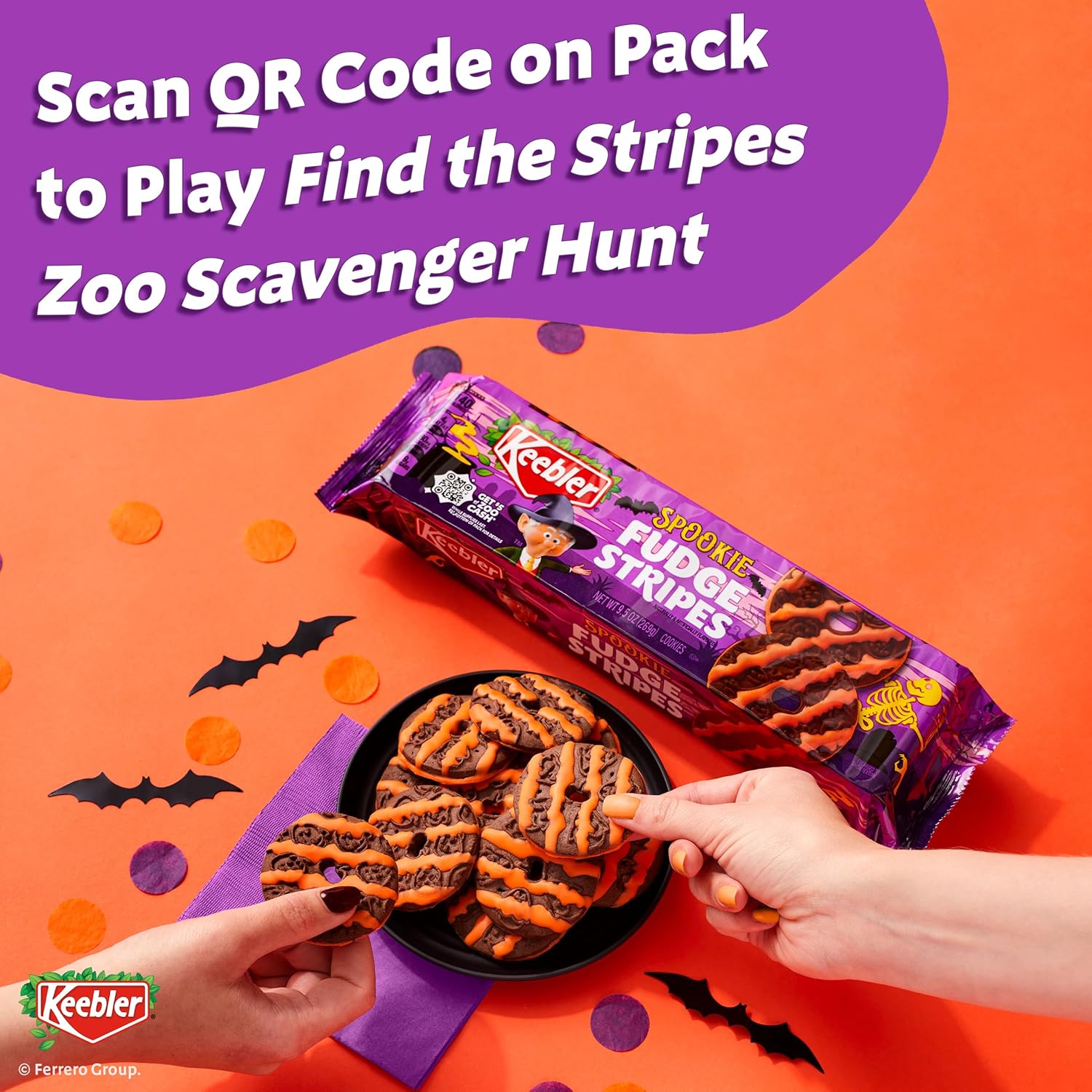 Keebler Spookie Fudge Stripes Cookies – Travel-Friendly Spooky Season Snack for Road Trips and Camping, 9.5 oz