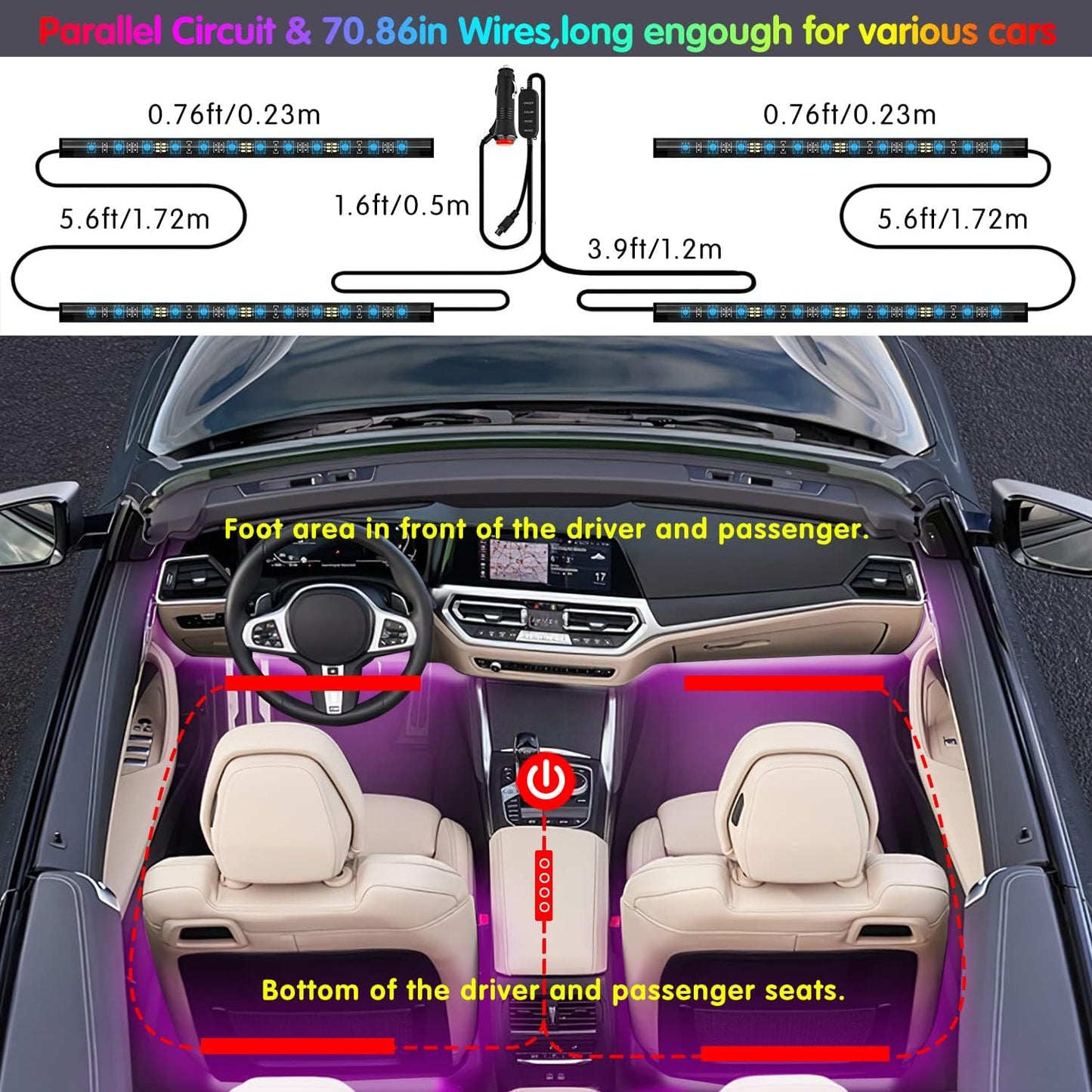 Keepsmile RGB Car Interior Lights – Modern Dashboard and Door Panel Decor, Dimmable Mood Lighting Kit