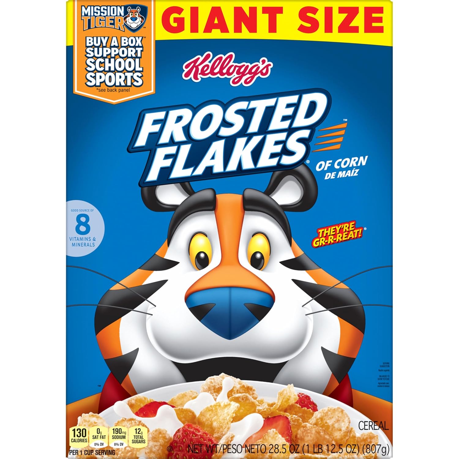 Kellogg's Frosted Flakes Giant Box Cereal, Holiday Pantry Gift for Bulk Shoppers and Big Family Households