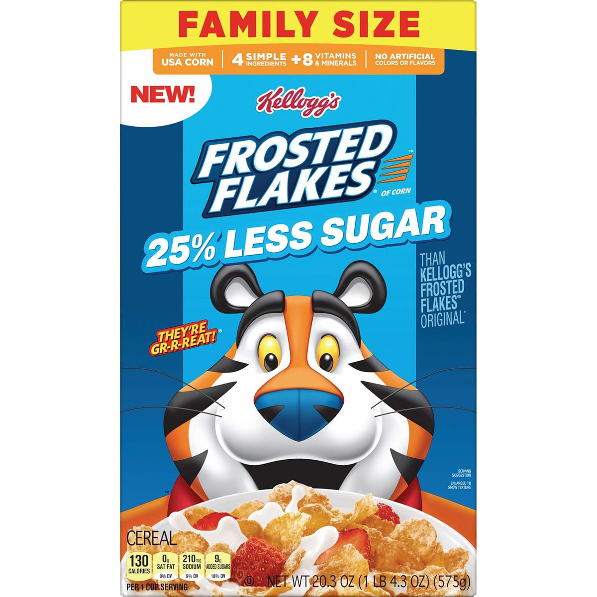 Kellogg's Frosted Flakes Lower Sugar Cereal, Convenient Bowl-Ready Cereal for Focus-Friendly Fuel During the Workday