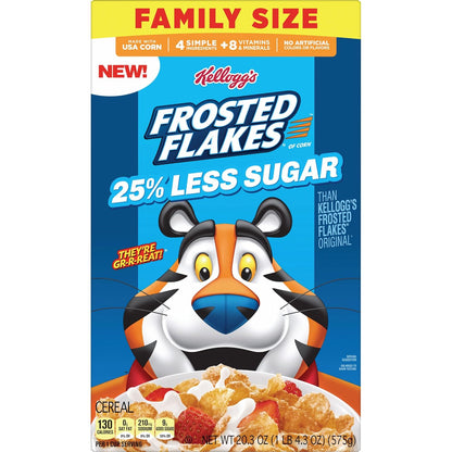 Kellogg's Frosted Flakes Lower Sugar Cereal, Convenient Bowl-Ready Cereal for Focus-Friendly Fuel During the Workday