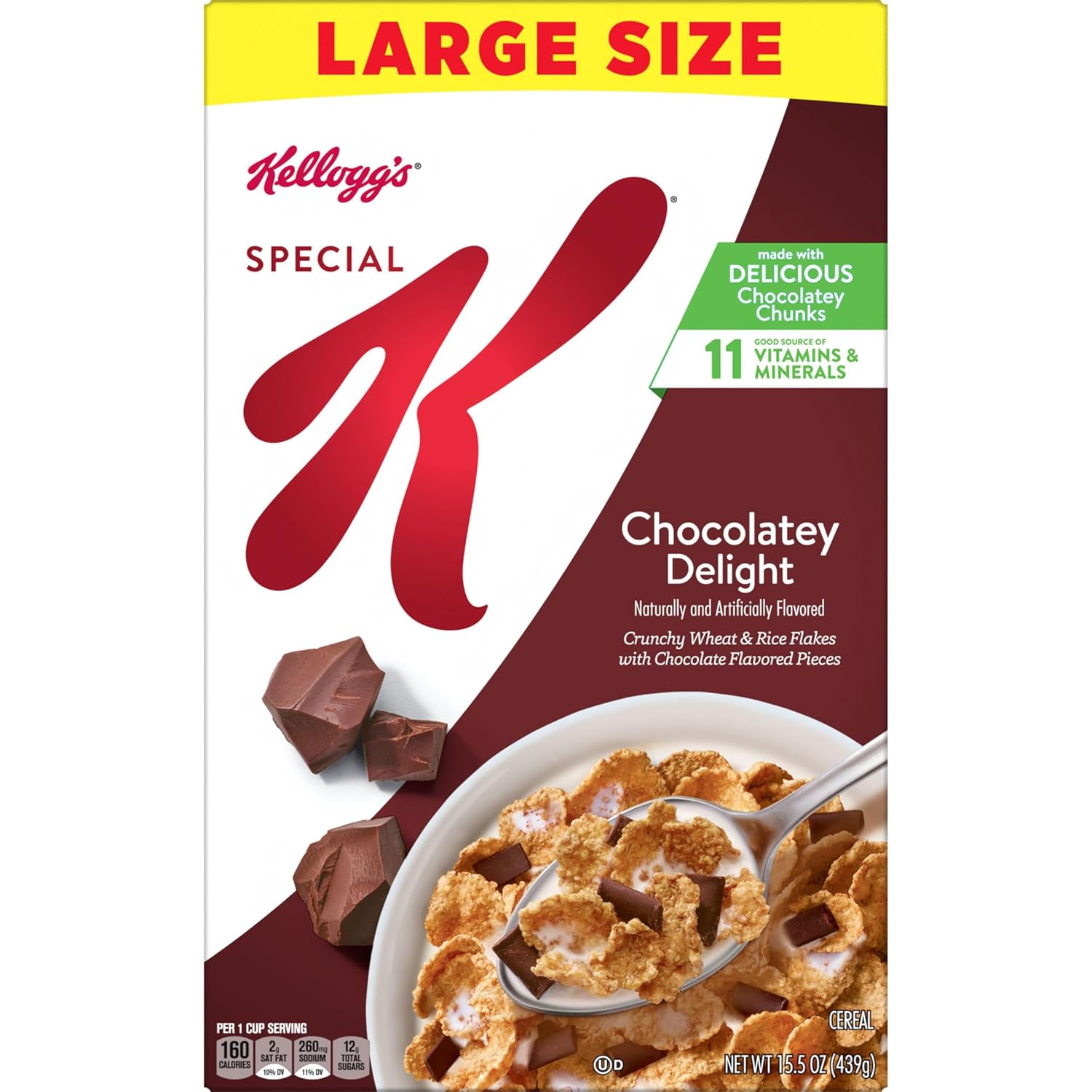 Kellogg's Special K Chocolatey Delight Cereal – Focus-Boosting Pantry Snack, Last-Minute Quick Breakfast, 15.5oz