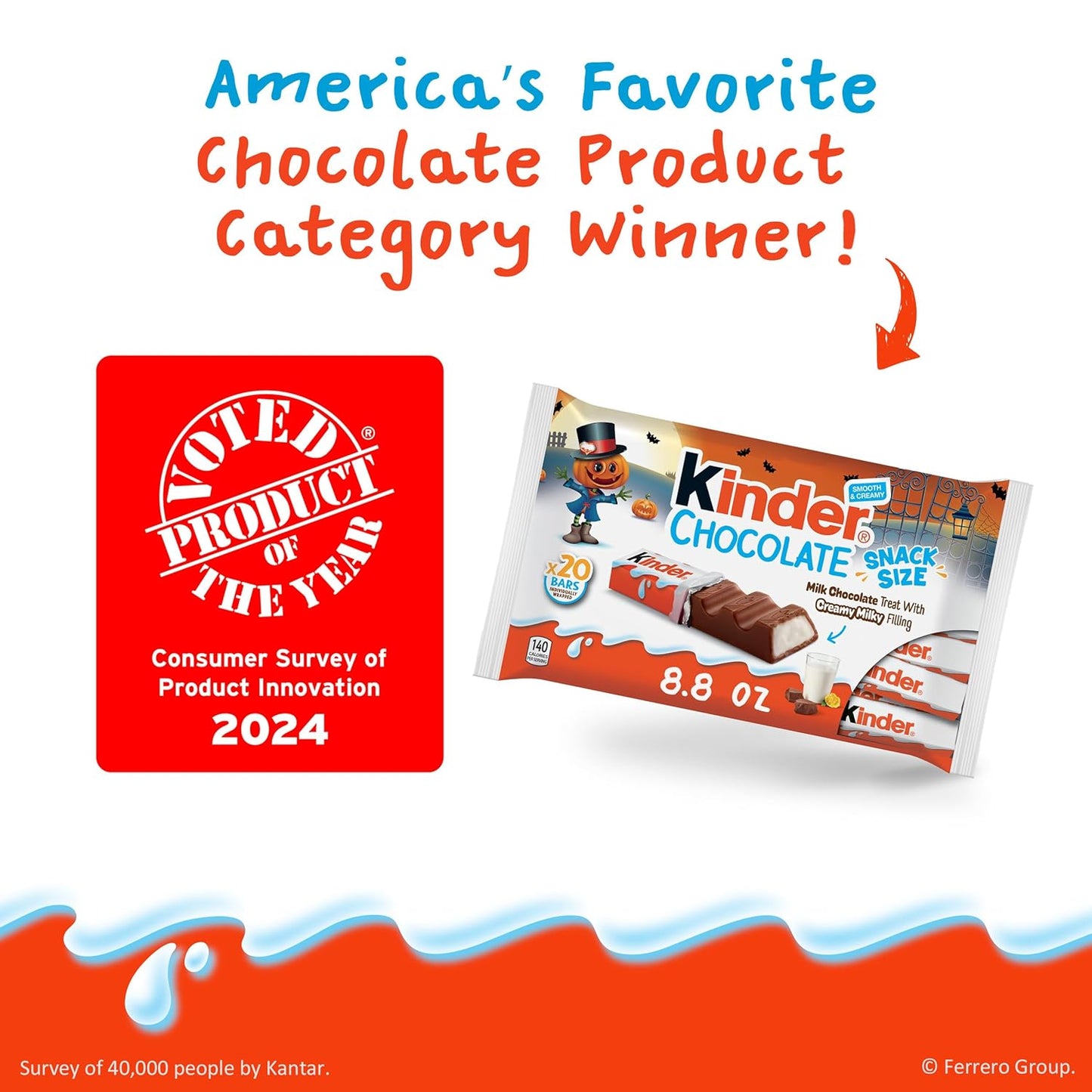 Kinder Chocolate Snack Bars – Pre-Portioned Individually Wrapped Milk Chocolate for Kid Lunches, Snack Drawers, and Classroom Treats, 20 Count, 8.8 oz