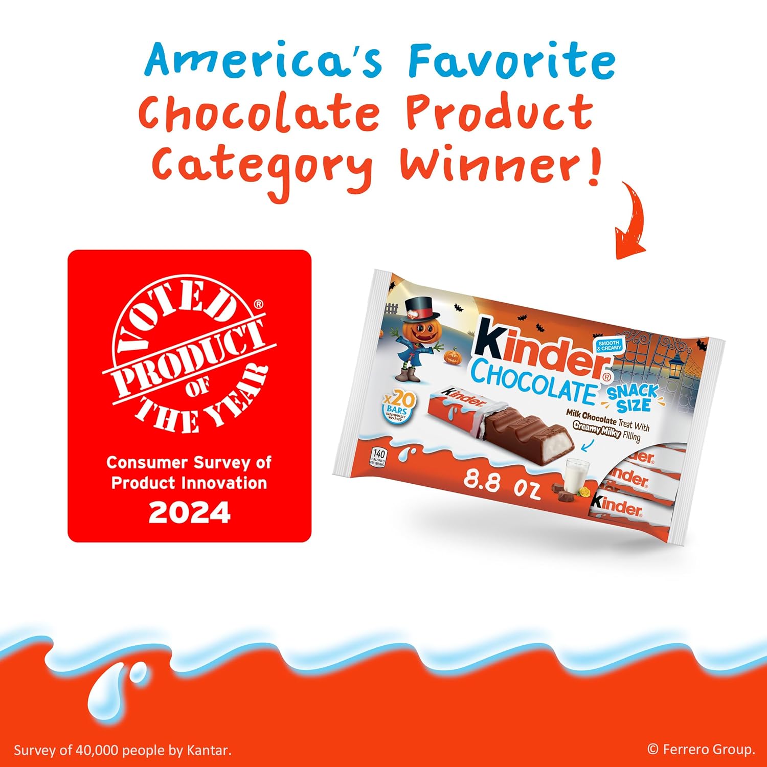 Kinder Chocolate Snack Bars – Pre-Portioned Individually Wrapped Milk Chocolate for Kid Lunches, Snack Drawers, and Classroom Treats, 20 Count, 8.8 oz