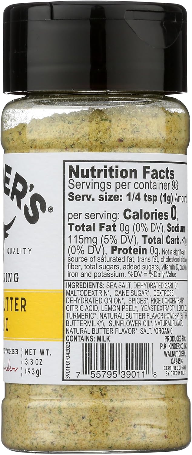 KINDERS Organic Lemon Butter Garlic Seasoning – Family-Friendly Organic Spice for Picky Eaters, 3.3 oz Jar