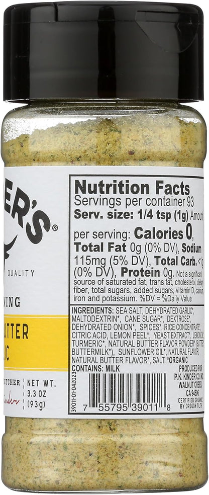 KINDERS Organic Lemon Butter Garlic Seasoning – Family-Friendly Organic Spice for Picky Eaters, 3.3 oz Jar