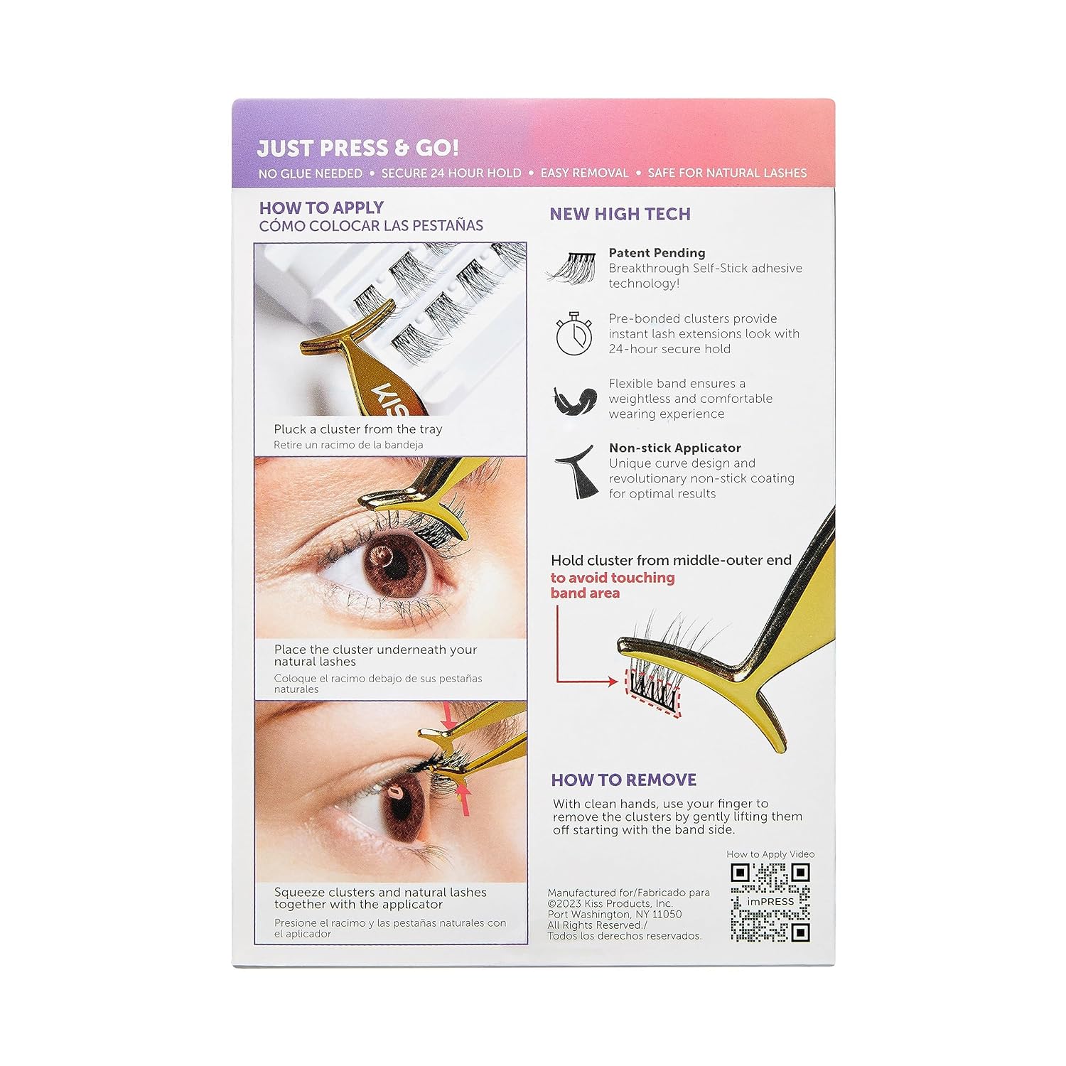 KISS imPRESS No-Glue Press-On Lashes – Irritation-Free Self-Adhesive Lash Clusters for Sensitive Eyes