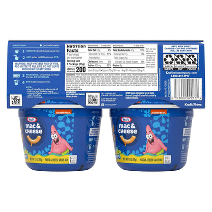 Kraft Character Mac & Cheese Single-Serve Cups for Kids Lunchbox Quick 3.5 Minute Microwave Meal 4 Pack