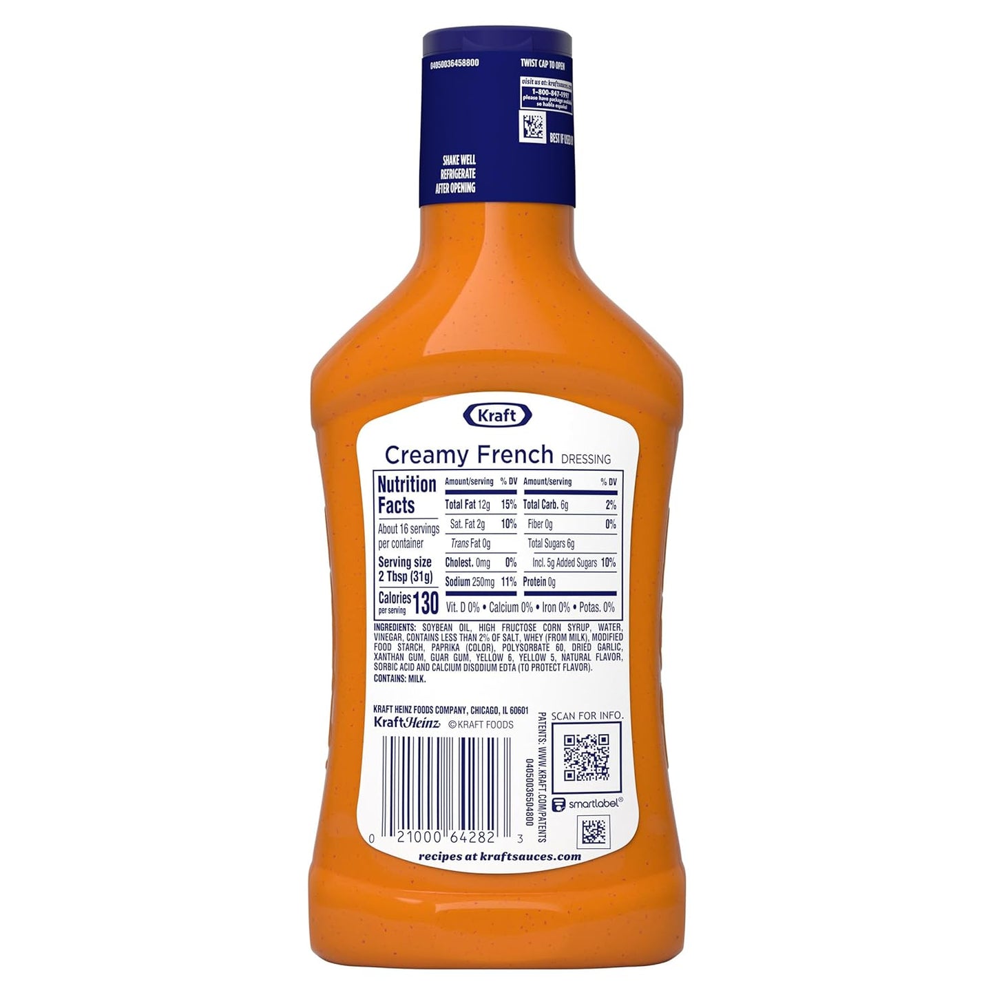 Kraft Creamy French Dressing – Reclosable Bottle for Busy Family Kitchens, 16 fl oz