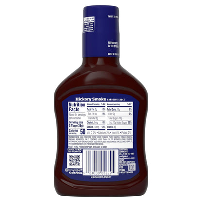 Kraft Hickory Smoke Slow-Simmered Barbecue Sauce, 17.5 oz Bottle – Picnic Table Favorite for Open-Air BBQ and Backyard Dinners