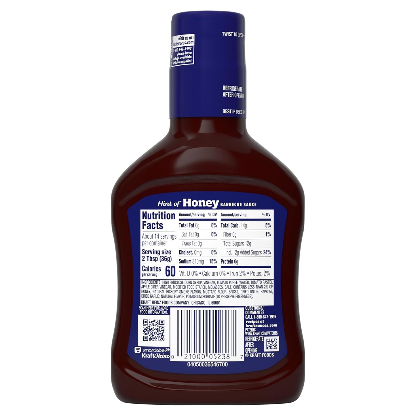 Kraft Honey BBQ Sauce 18 oz – Outdoor Cookout Glaze for Brisket, Chicken Thighs and Ham on the Grill