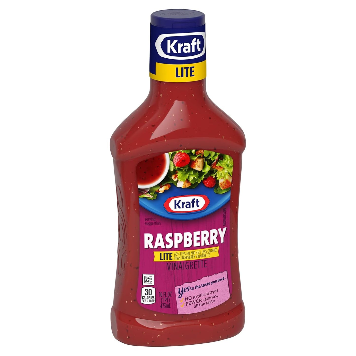 Kraft Lite Raspberry Vinaigrette – Diet-Friendly Multi-Use Dressing, Marinade, and Veggie Dip for Home Kitchens, 16 fl oz