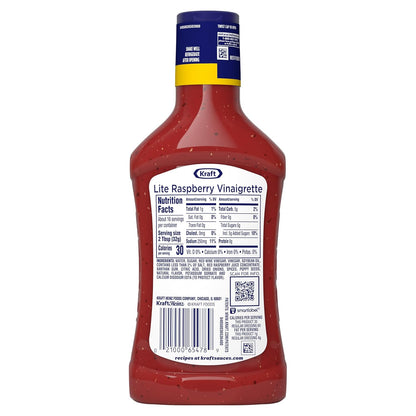 Kraft Lite Raspberry Vinaigrette – Diet-Friendly Multi-Use Dressing, Marinade, and Veggie Dip for Home Kitchens, 16 fl oz