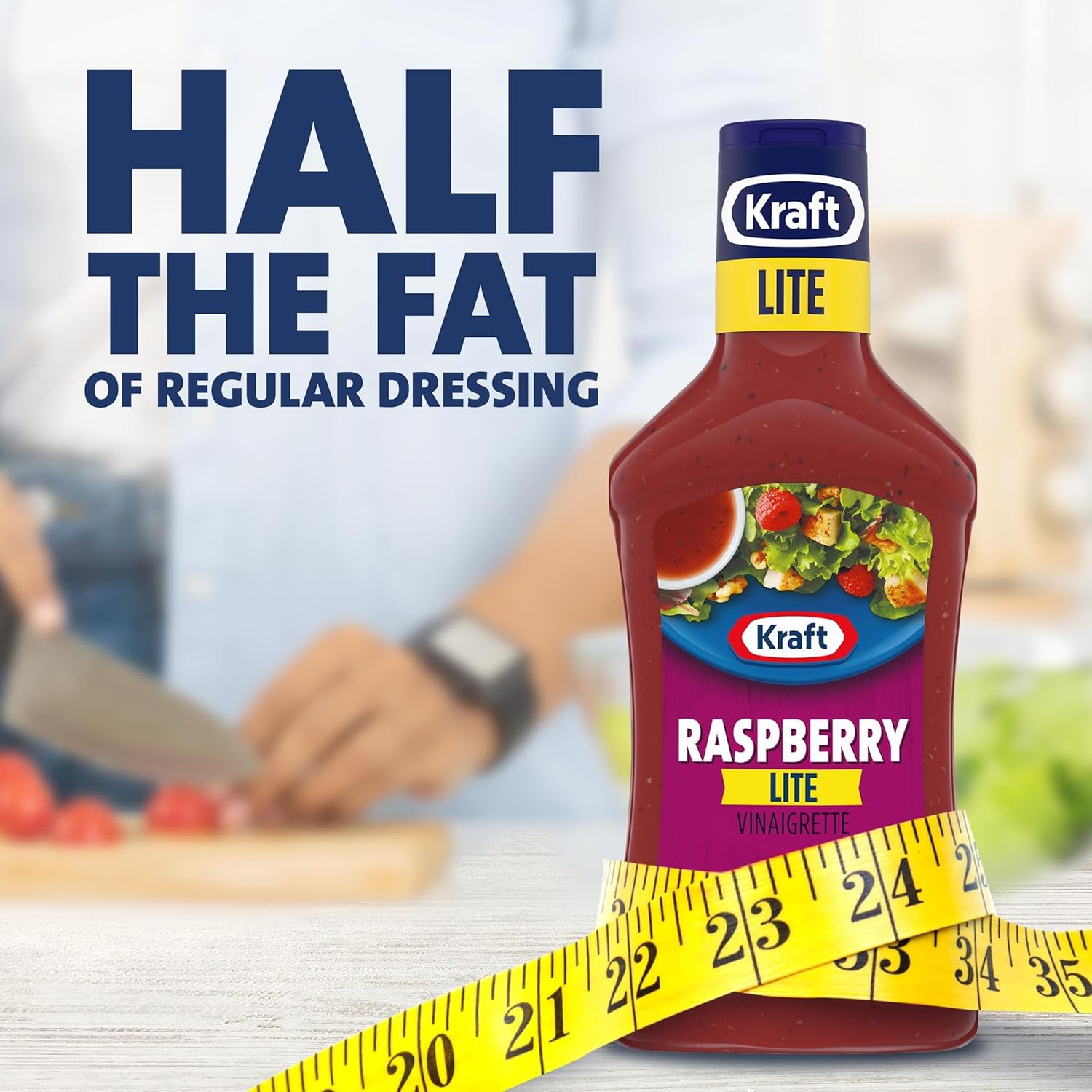 Kraft Lite Raspberry Vinaigrette – Diet-Friendly Multi-Use Dressing, Marinade, and Veggie Dip for Home Kitchens, 16 fl oz