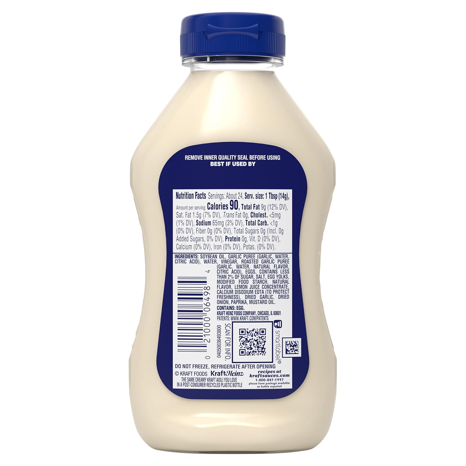Kraft Mayo Garlic Aioli (12 oz) – Outdoor Entertaining Spread for Hot Dogs, Brats, and Grilled Chicken