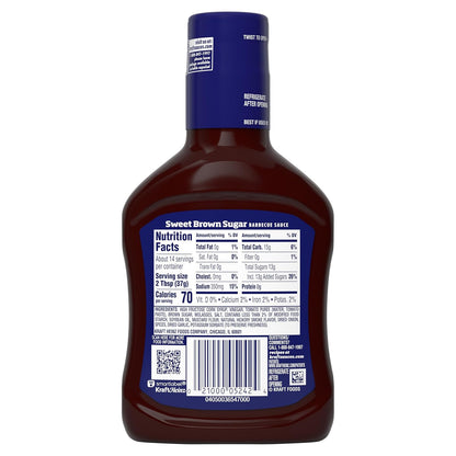Kraft Sweet Brown Sugar Slow-Simmered Barbecue Sauce, 18 oz Squeeze Bottle for Outdoor Cookouts and Cookouts on the Go