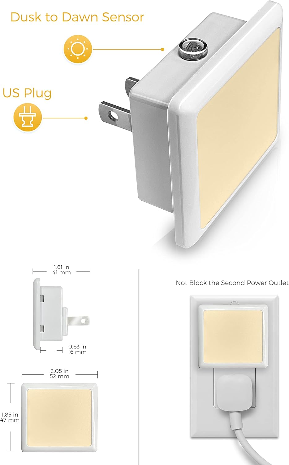L LOHAS Plug-in Nightlight – Minimalist Outlet Light with Hidden Sensor, Leaves Adjacent Outlet Unblocked 6-Pack