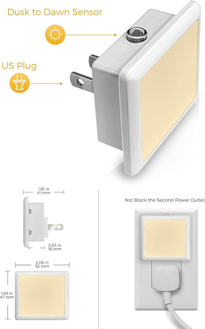 L LOHAS Plug-in Nightlight – Minimalist Outlet Light with Hidden Sensor, Leaves Adjacent Outlet Unblocked 6-Pack