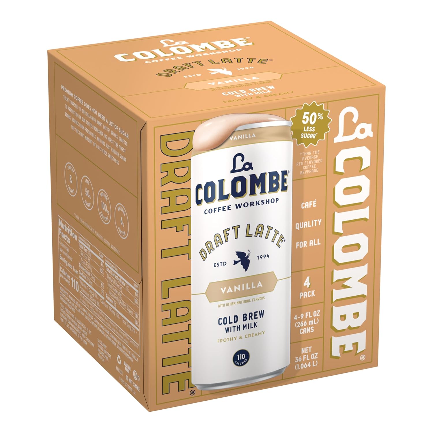 La Colombe Vanilla Draft Latte - Crafted Triple Origin Vanilla Bean Cold Brew, 11oz Single Can for Elevated Tasting