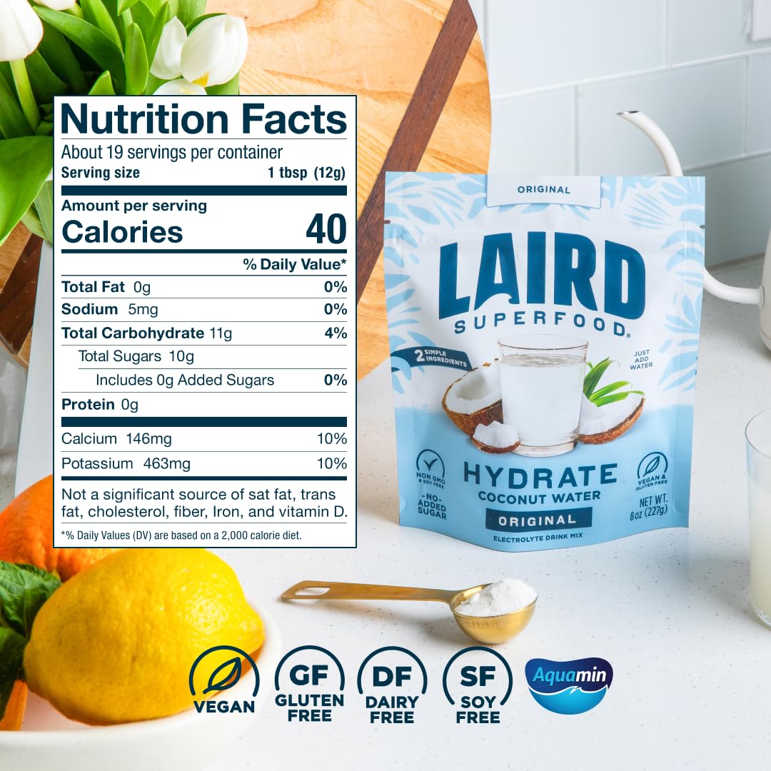 Laird Superfood HYDRATE Natural Electrolyte Powder for Spa-Like Recovery and Wind-Down Evenings
