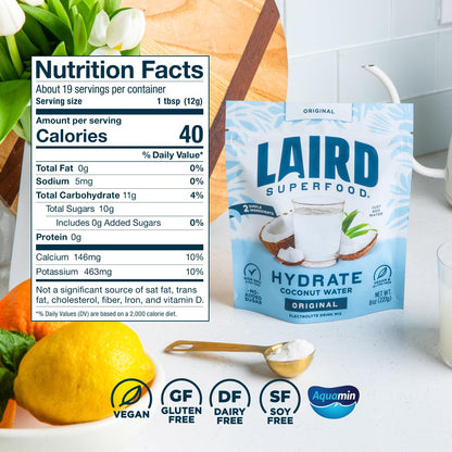 Laird Superfood HYDRATE Natural Electrolyte Powder for Spa-Like Recovery and Wind-Down Evenings