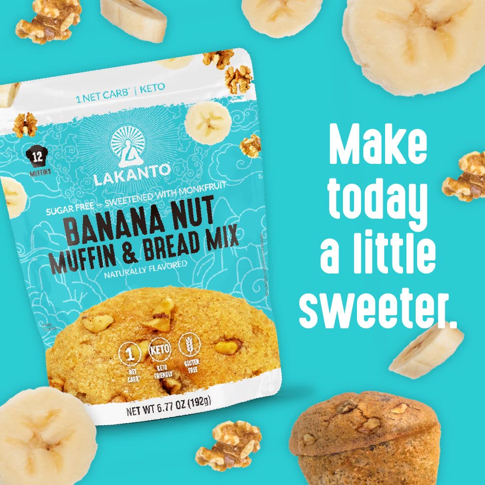 Lakanto Sugar Free Banana Nut Muffin and Bread Mix - Guilt Free Banana Loaf for Evening Tea and Calming Wind Down